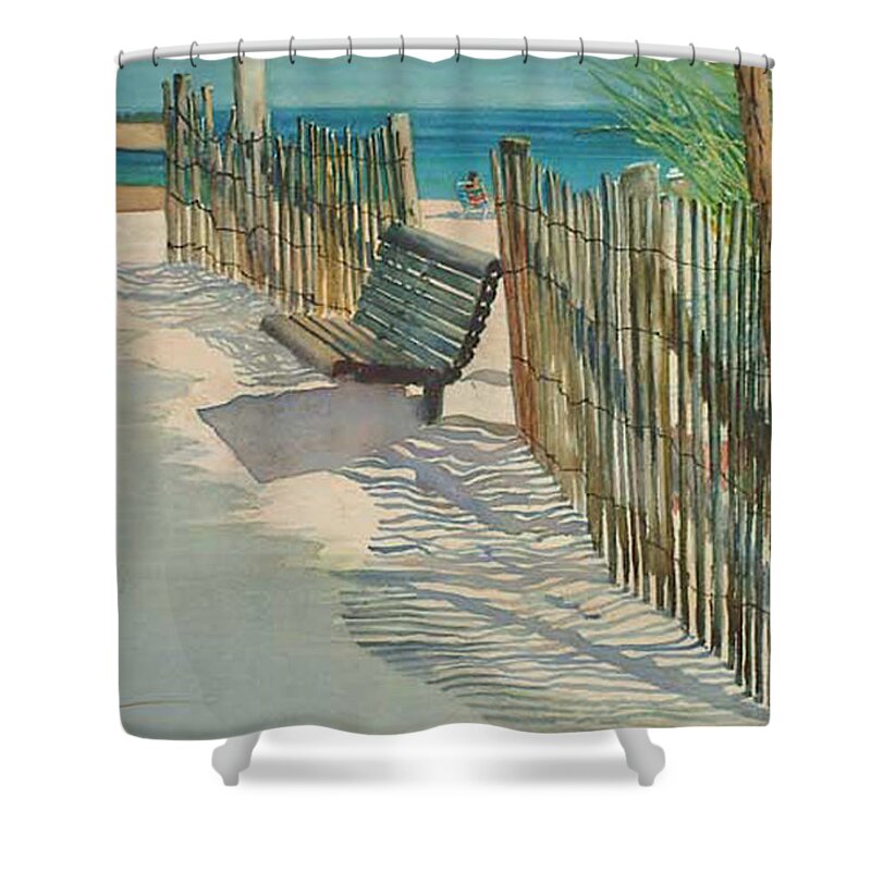 Beach Scenes Shower Curtain featuring the painting Beach Patterns by Maryann Boysen