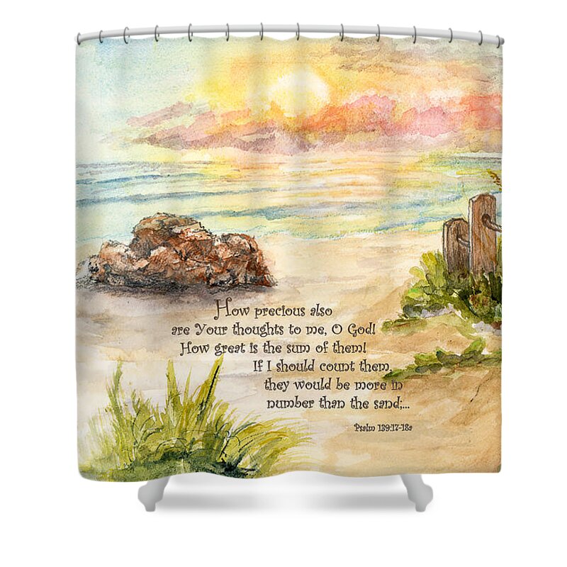 Ocean Shower Curtain featuring the painting Beach Post Sunrise Psalm 139 by Janis Lee Colon