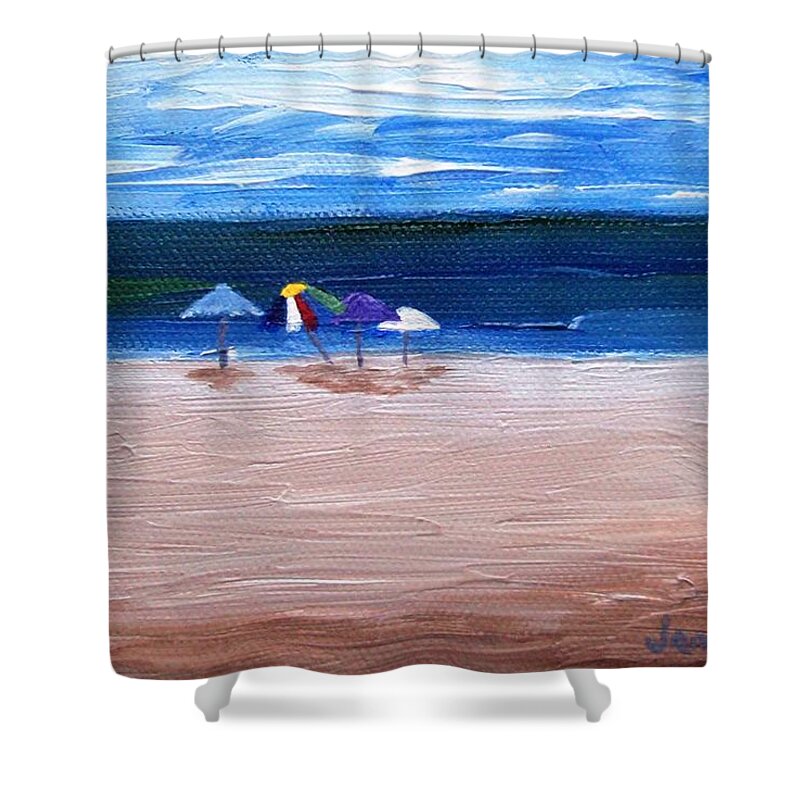 Beach Shower Curtain featuring the painting Beach Umbrellas by Jamie Frier