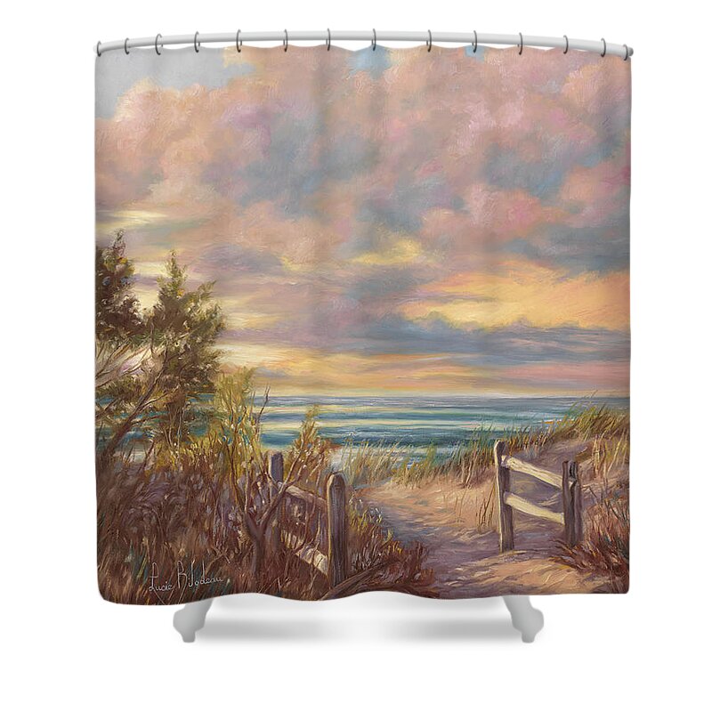 Beach Shower Curtain featuring the painting Beach Walk by Lucie Bilodeau