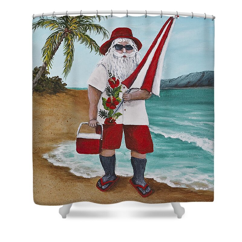 Christmas Shower Curtain featuring the painting Beachen Santa by Darice Machel McGuire