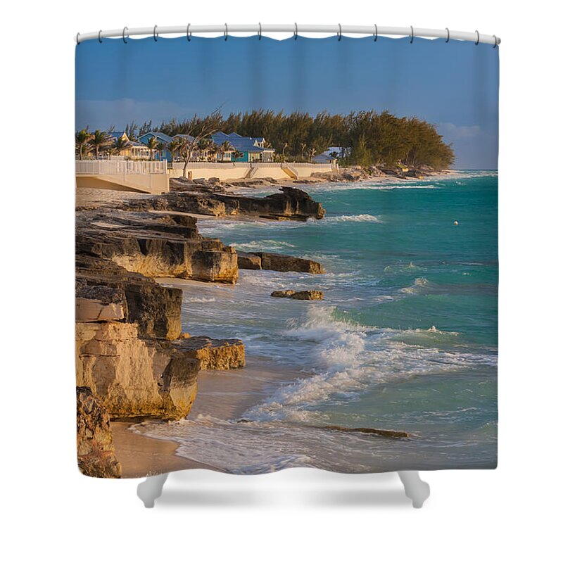 Aquamarine Shower Curtain featuring the photograph Beaches and Rocks at Bimini Bay by Ed Gleichman
