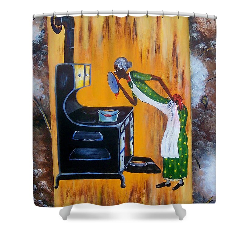 Beans And Cornbread Shower Curtain featuring the painting Beans And Cornbread by Arthur Covington