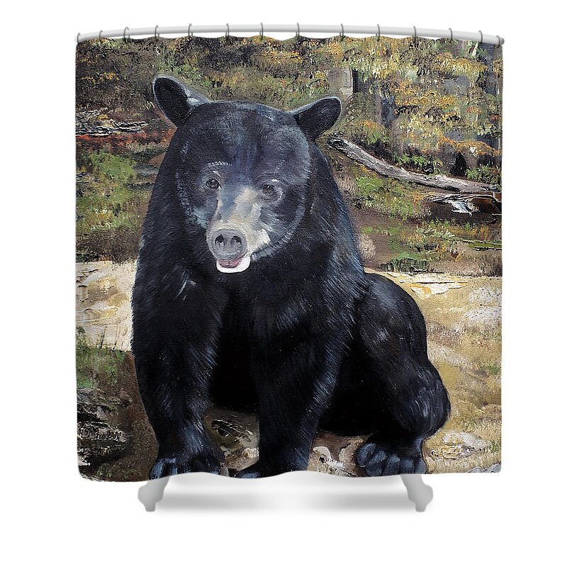 Black Bear Shower Curtain featuring the painting Bear - Wildlife Art - Ursus americanus by Jan Dappen