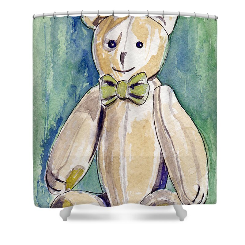 Cloth Teddy Bear Shower Curtain featuring the painting Beary Well Thank You by Julie Maas