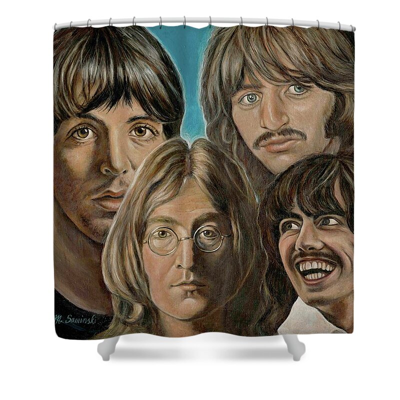 Beatles Shower Curtain featuring the painting Beatles The Fab Four by Melinda Saminski