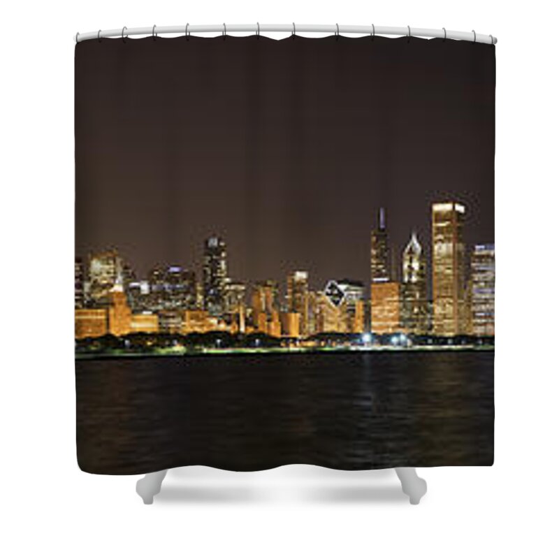 3scape Photos Shower Curtain featuring the photograph Beautiful Chicago Skyline with Fireworks by Adam Romanowicz