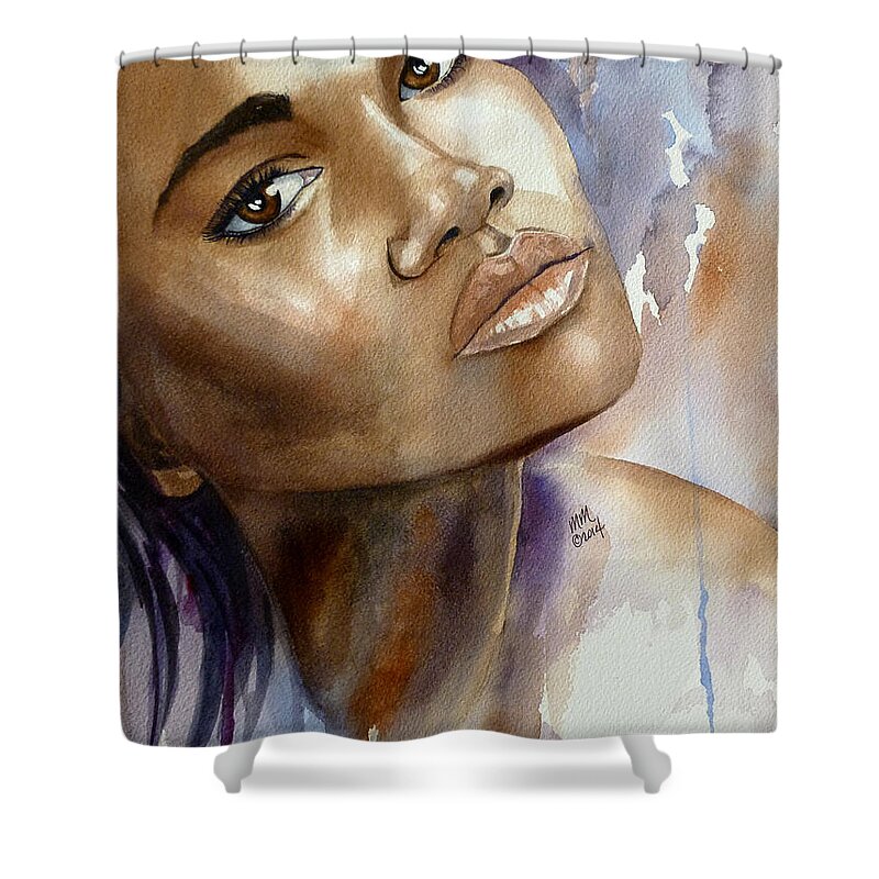 Beautiful Black Lady Shower Curtain featuring the painting Beautifully You-nique by Michal Madison