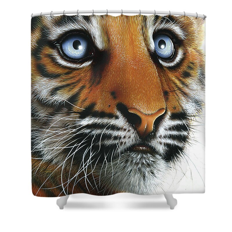 Tiger Shower Curtain featuring the painting Beauty of my Mother's Eyes by Jurek Zamoyski