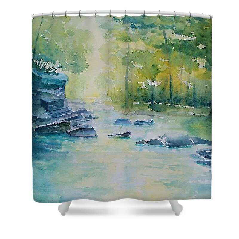 Water Shower Curtain featuring the painting Beavers Bend by Celene Terry