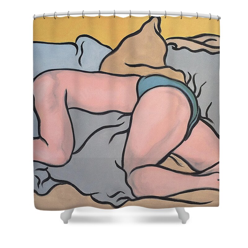 male Nude Shower Curtain featuring the painting Bedscape Two-Thirty AM by Stan Magnan