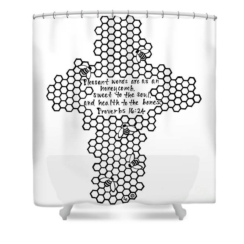 Leigh Eldred Shower Curtain featuring the mixed media Bees Cross by Leigh Eldred