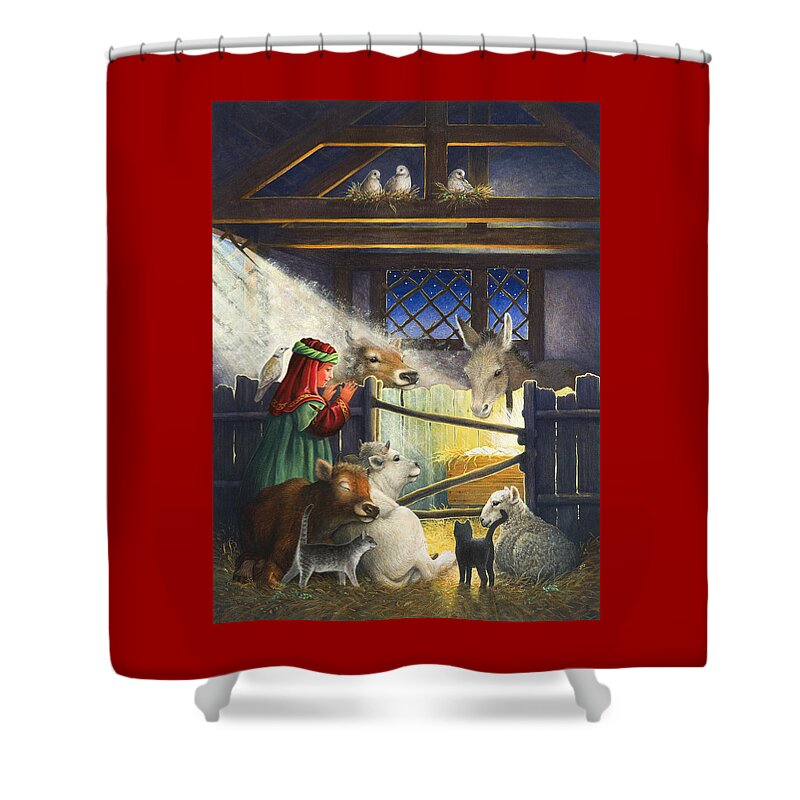 Manger Shower Curtain featuring the painting Behold the Child by Lynn Bywaters