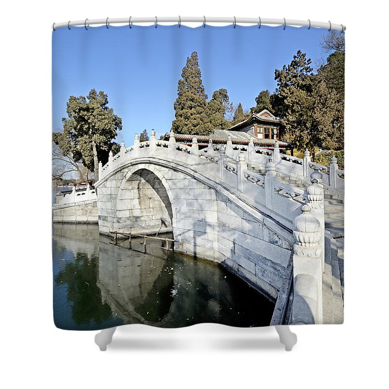Beihai Shower Curtain featuring the photograph Beihai Park in Beijing China - Arched Bridge by Brendan Reals