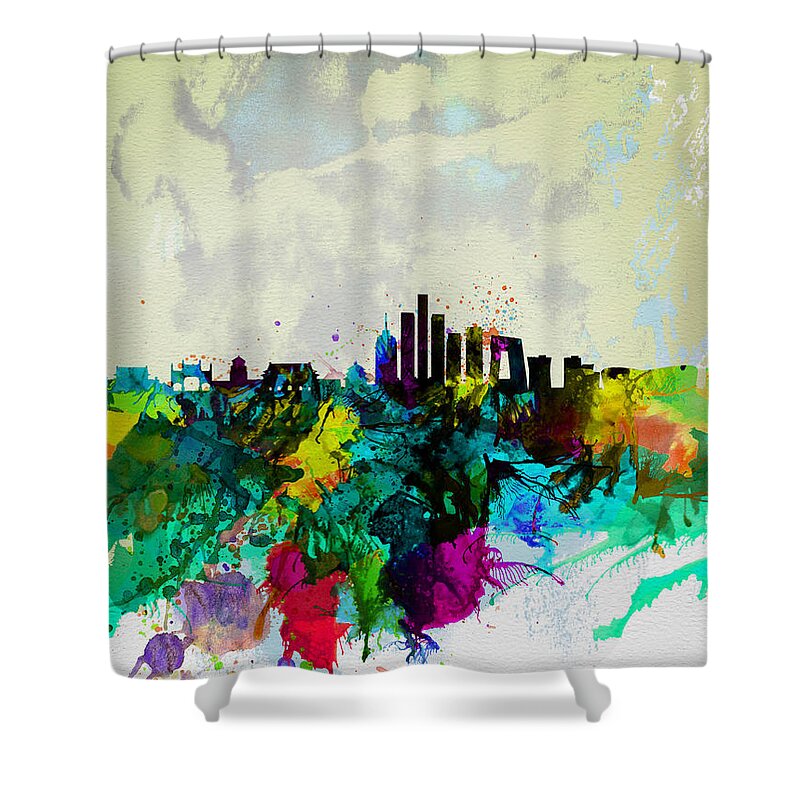 Beijing Shower Curtain featuring the painting Beijing Watercolor Skyline by Naxart Studio