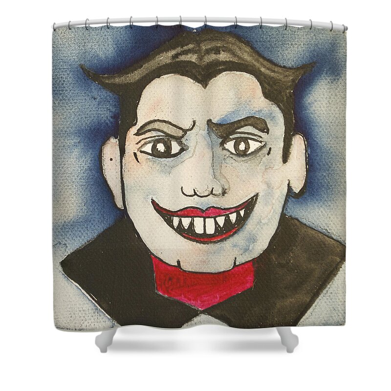 Vampires Shower Curtain featuring the painting Bela Lugosi as Tillie by Patricia Arroyo