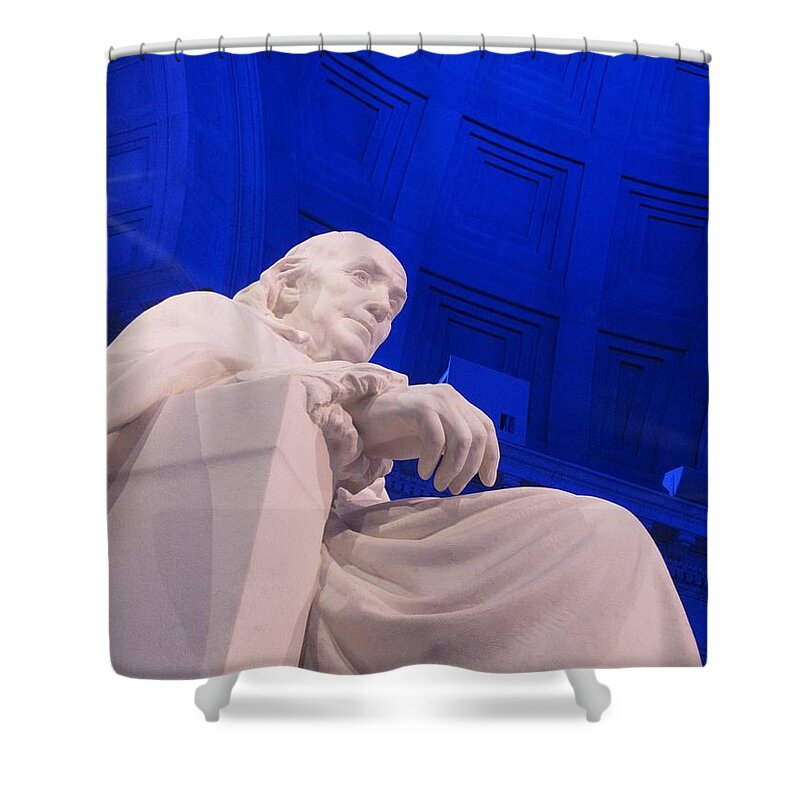 Benjamin Shower Curtain featuring the photograph Ben Franklin in Blue II by Richard Reeve
