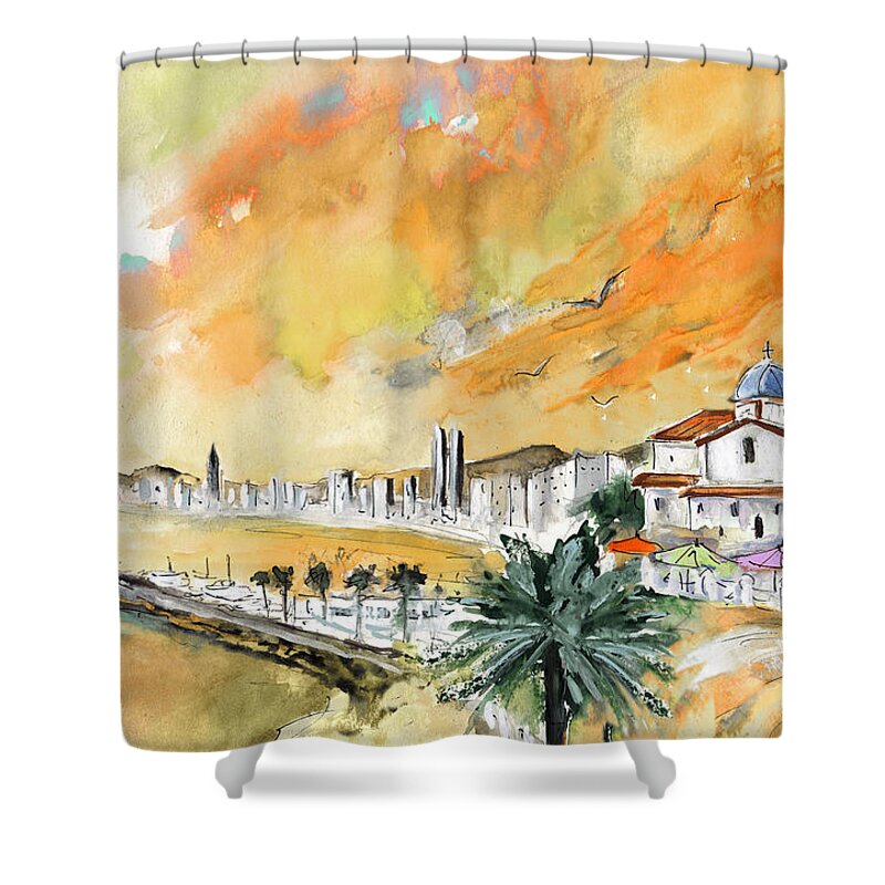 Travel Shower Curtain featuring the painting Benidorm Old Town by Miki De Goodaboom