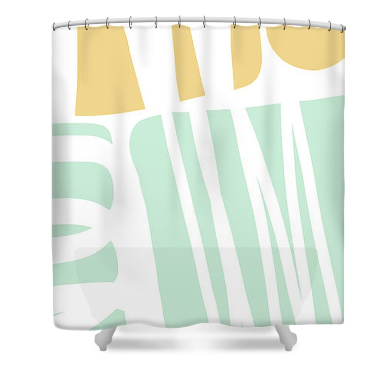 Abstract Shower Curtain featuring the mixed media Bento 1- Abstract Shape Painting by Linda Woods