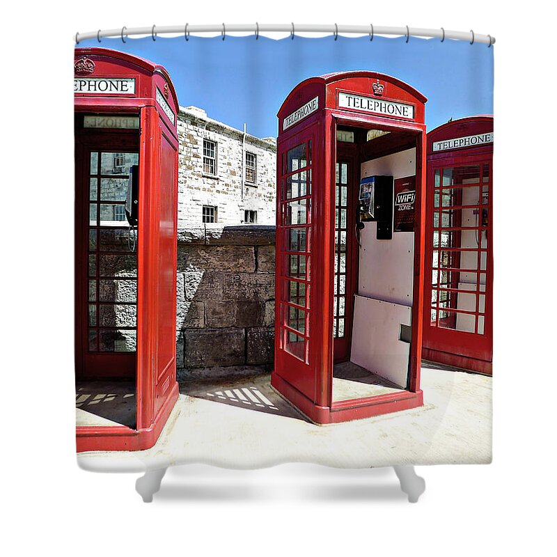 Richard Reeve Shower Curtain featuring the photograph Bermuda Phone Boxes 2 by Richard Reeve
