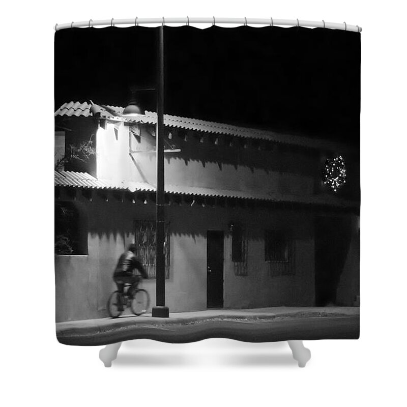 Street Photography Shower Curtain featuring the photograph Bernalillo Under Street Lights by Mary Lee Dereske