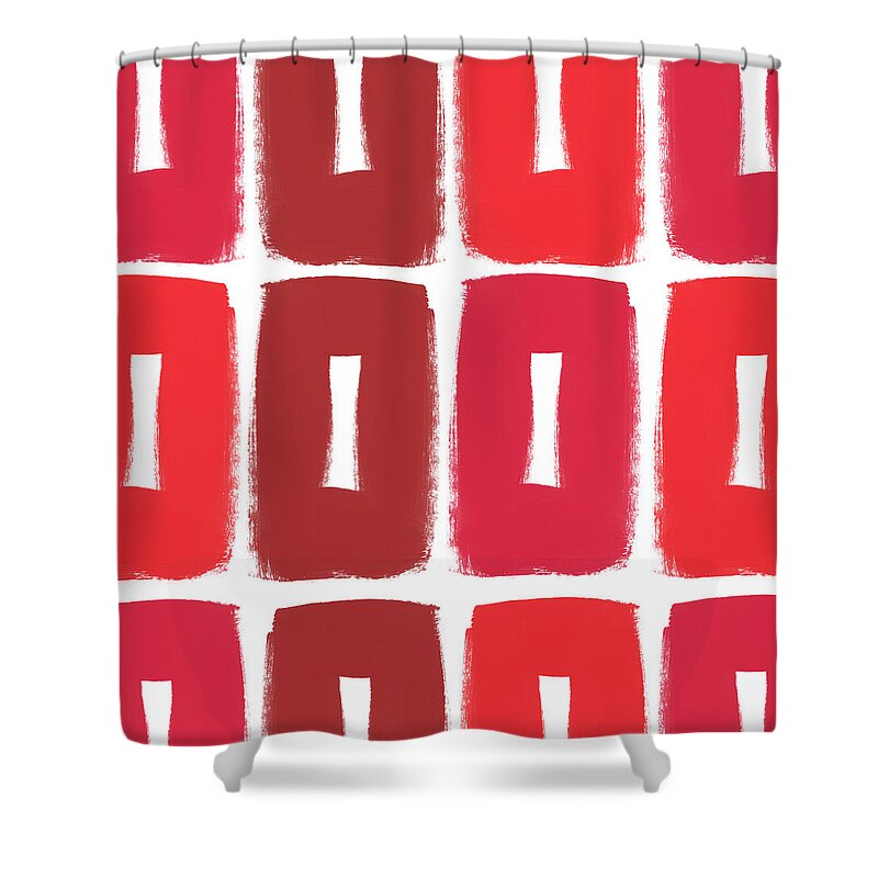 Red Abstract Art Shower Curtain featuring the painting Berry Boxes- Contemporary Abstract Art by Linda Woods