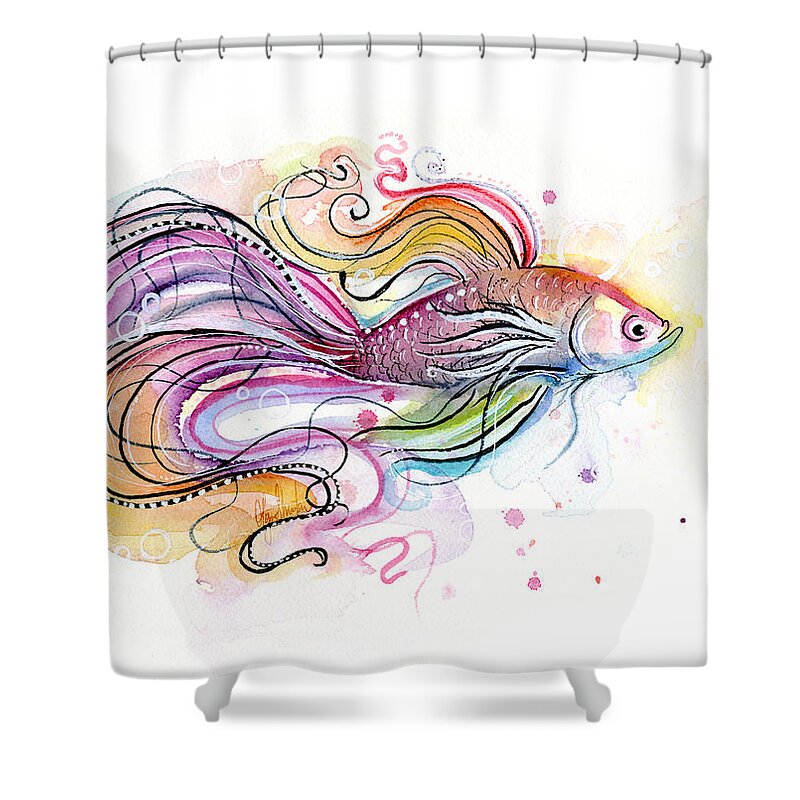 Fish Shower Curtain featuring the painting Betta Fish Watercolor by Olga Shvartsur