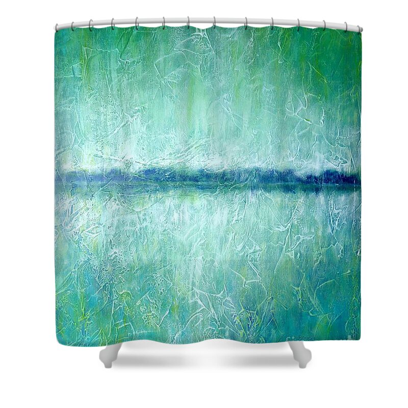 Painting Shower Curtain featuring the painting Between the Sea and Sky - Green Seascape by Cristina Stefan