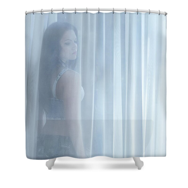 Girl Shower Curtain featuring the photograph Beyond The Veil Of Light by Evelina Kremsdorf