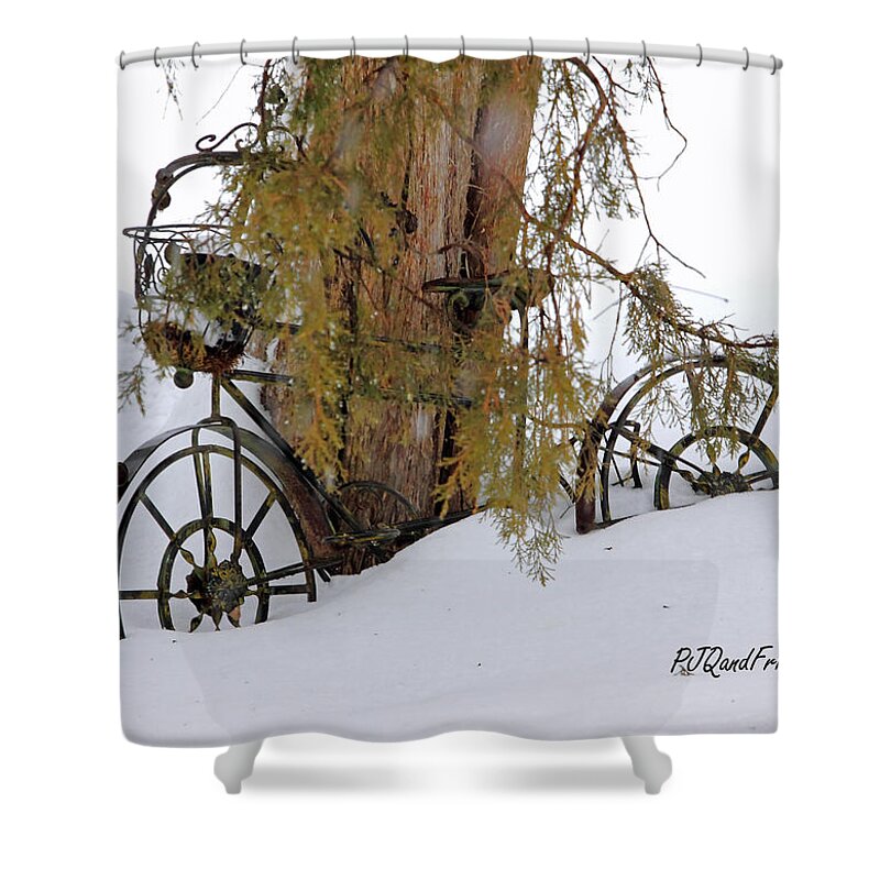 Bicycle Shower Curtain featuring the photograph Bicycle in Snow by PJQandFriends Photography