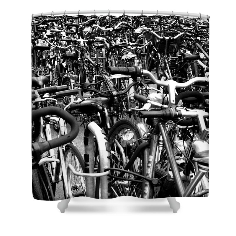 Bikes Shower Curtain featuring the photograph Sea of Bicycles- Karlsruhe Germany by Joey Agbayani