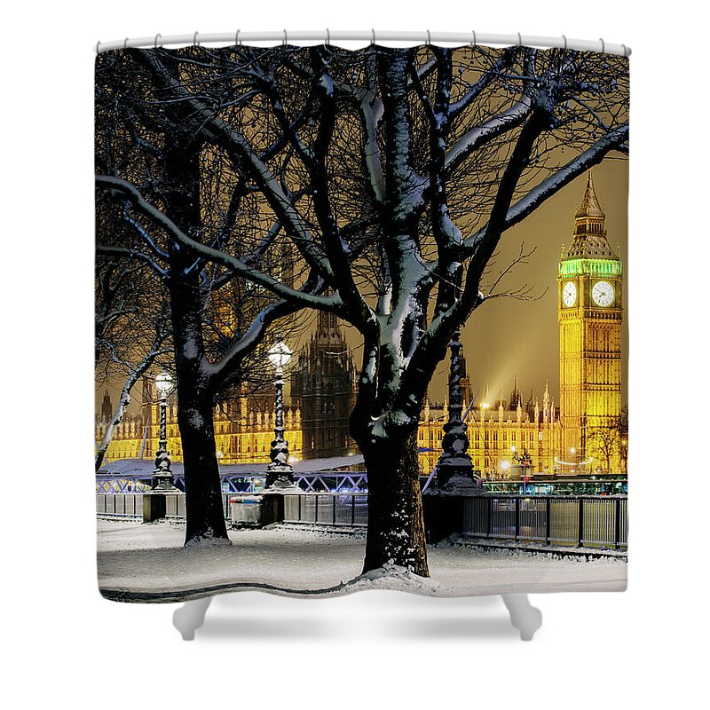 Snow Winter Trees Railings London Shower Curtains