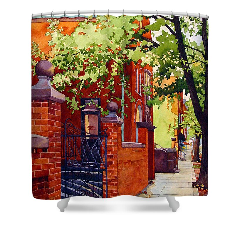 Watercolor Shower Curtain featuring the painting Big Brick Wall by Mick Williams