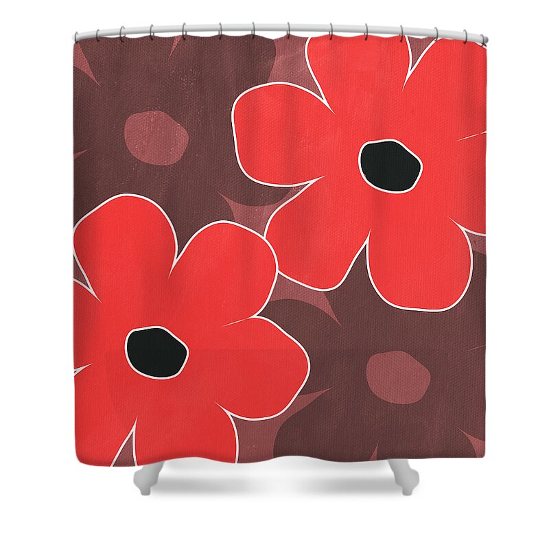 Flowers Shower Curtain featuring the mixed media Big Red and Marsala Flowers by Linda Woods