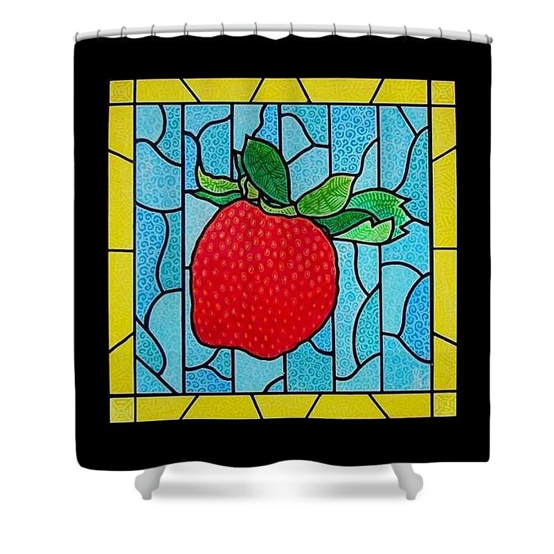 Strawberry Shower Curtain featuring the painting Big Stained Glass Strawberry by Jim Harris