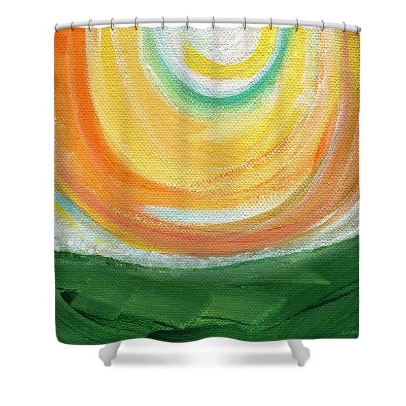 Sun Shower Curtain featuring the painting Big Sun- abstract landscape by Linda Woods