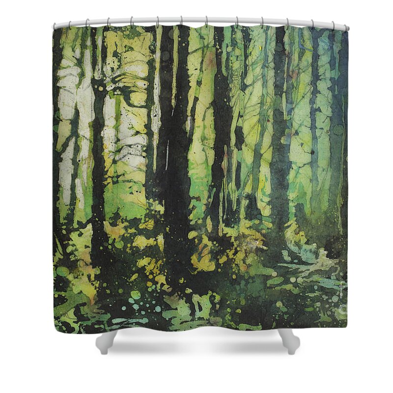 Batik Shower Curtain featuring the painting BigFoot Sighting by Ryan Fox