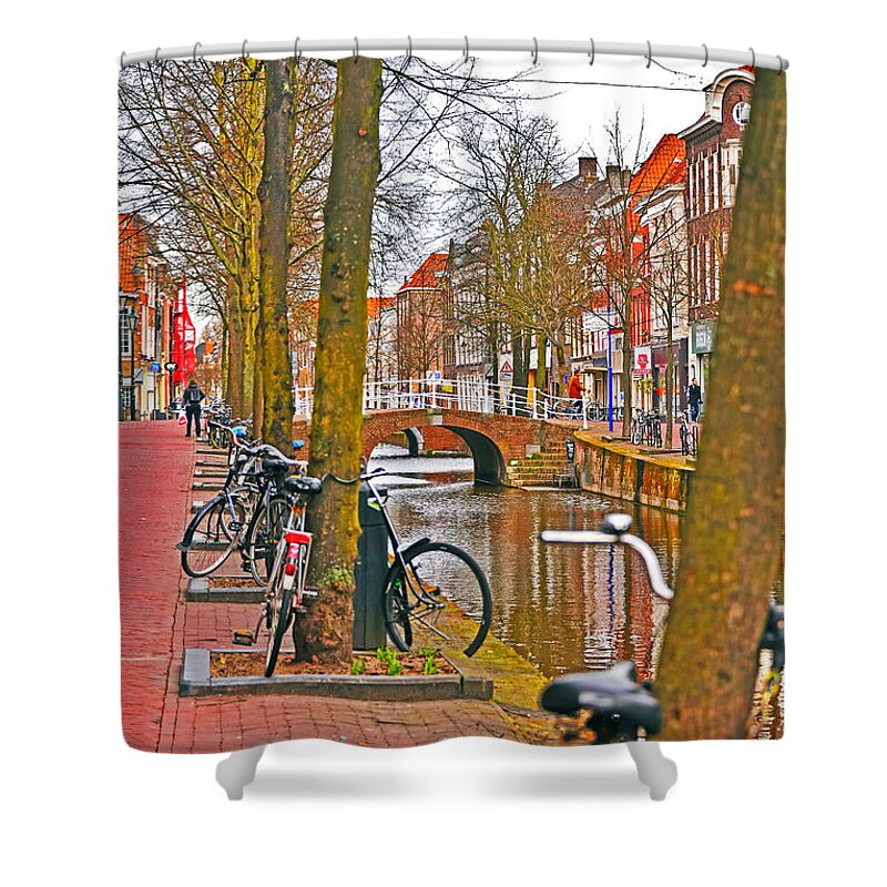 Travel Shower Curtain featuring the photograph Bikes and Canals by Elvis Vaughn