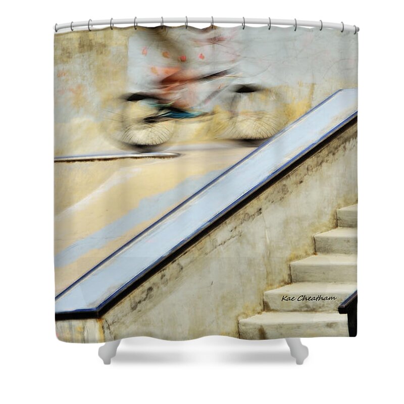 Bmx Bike Shower Curtain featuring the photograph Biking the Skateboard Park by Kae Cheatham