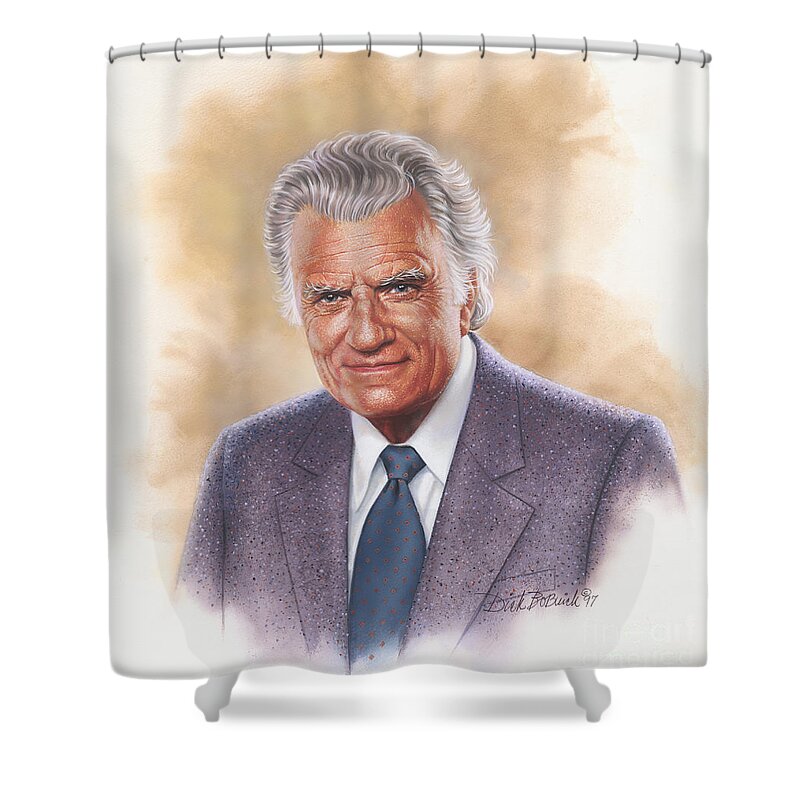 Portrait Shower Curtain featuring the painting Billy Graham Evangelist by Dick Bobnick