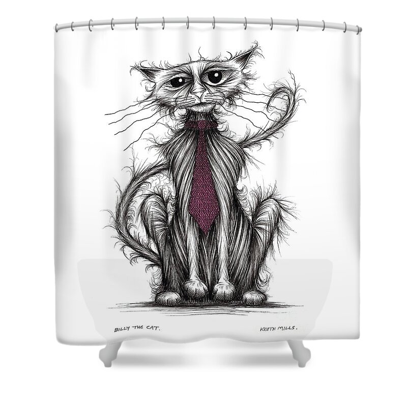 Cat Shower Curtain featuring the drawing Billy the cat by Keith Mills