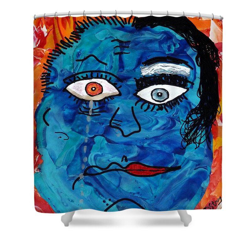 Depression Shower Curtain featuring the mixed media Bipolar Blues by Deborah Stanley