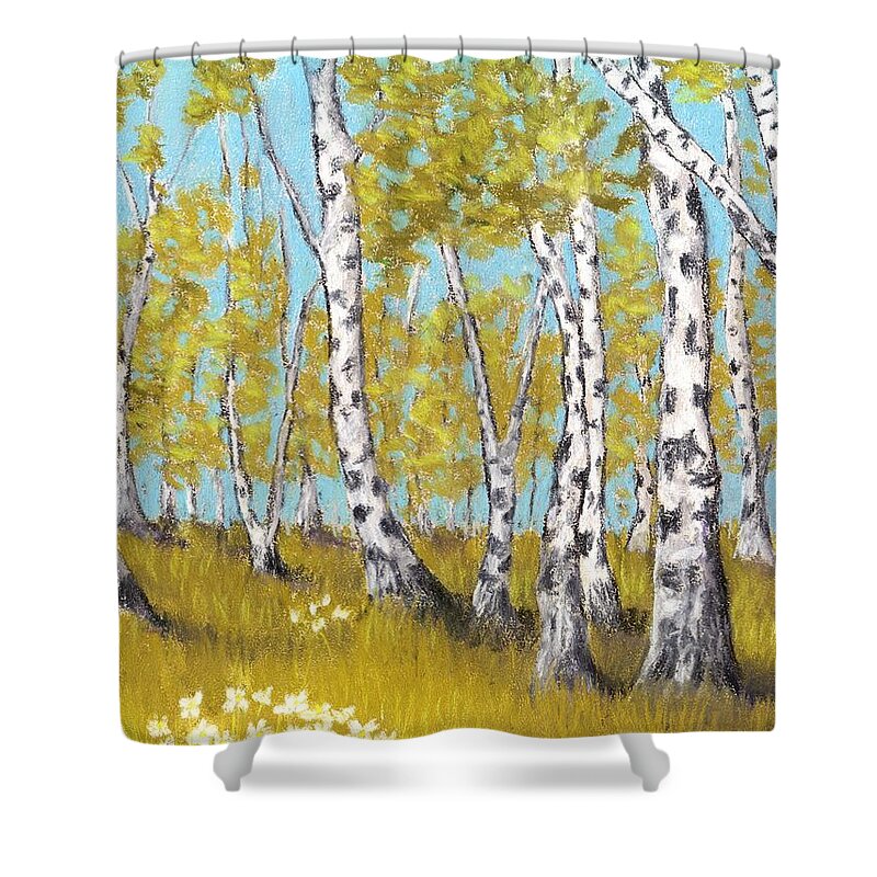 Birch Shower Curtain featuring the painting Birch Grove by Anastasiya Malakhova