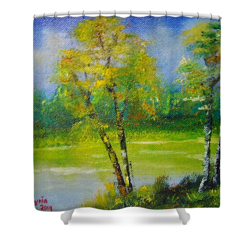 Art Shower Curtain featuring the painting Birches by Ryszard Ludynia