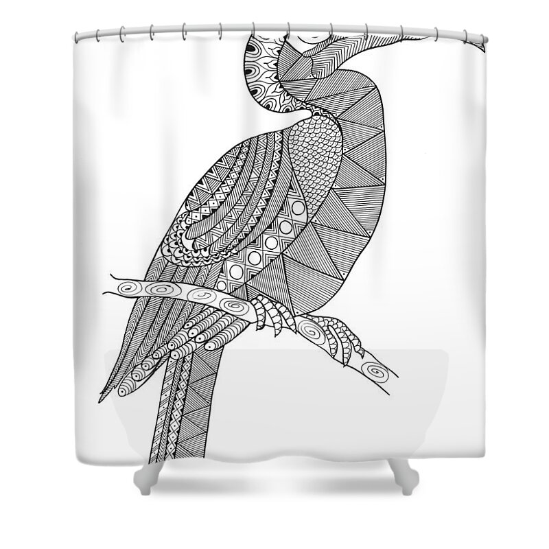 Neeti Goswami Shower Curtain featuring the drawing Bird Hornbill by MGL Meiklejohn Graphics Licensing