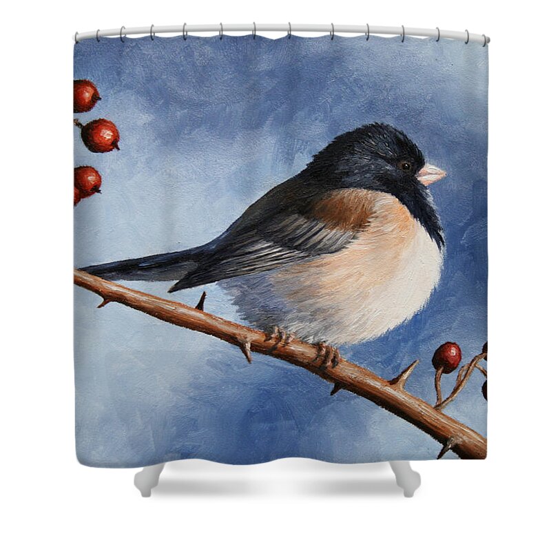 Bird Shower Curtain featuring the painting Bird Painting - Dark-eyed Junco by Crista Forest