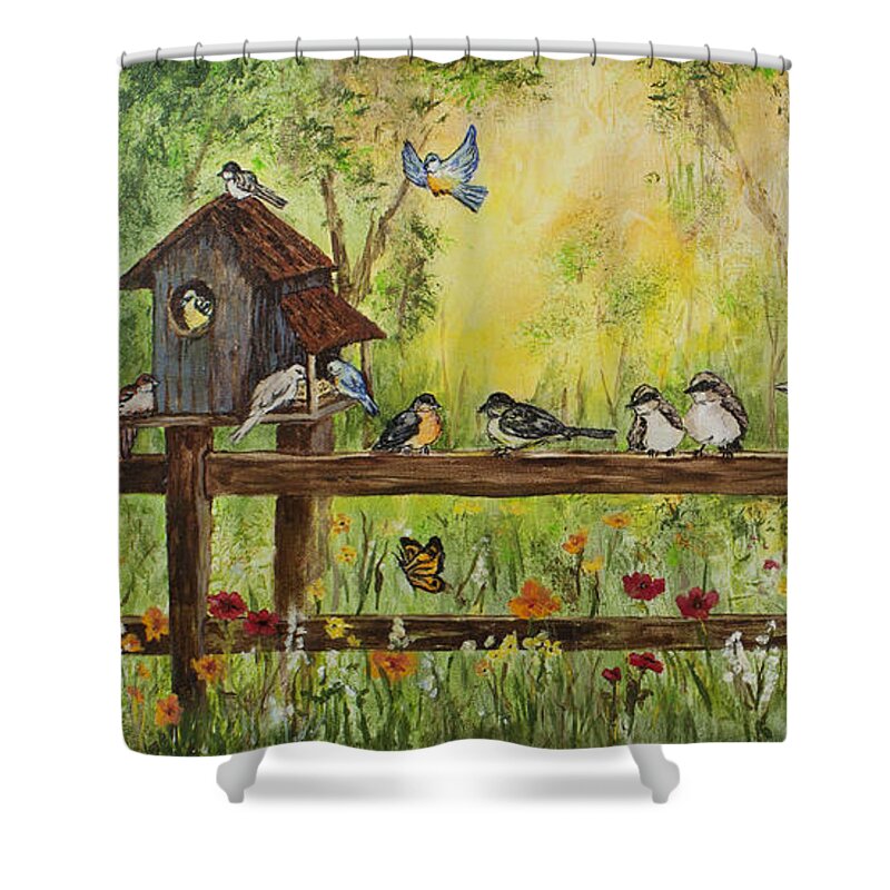 Birds Shower Curtain featuring the painting Bird Song by Janis Lee Colon
