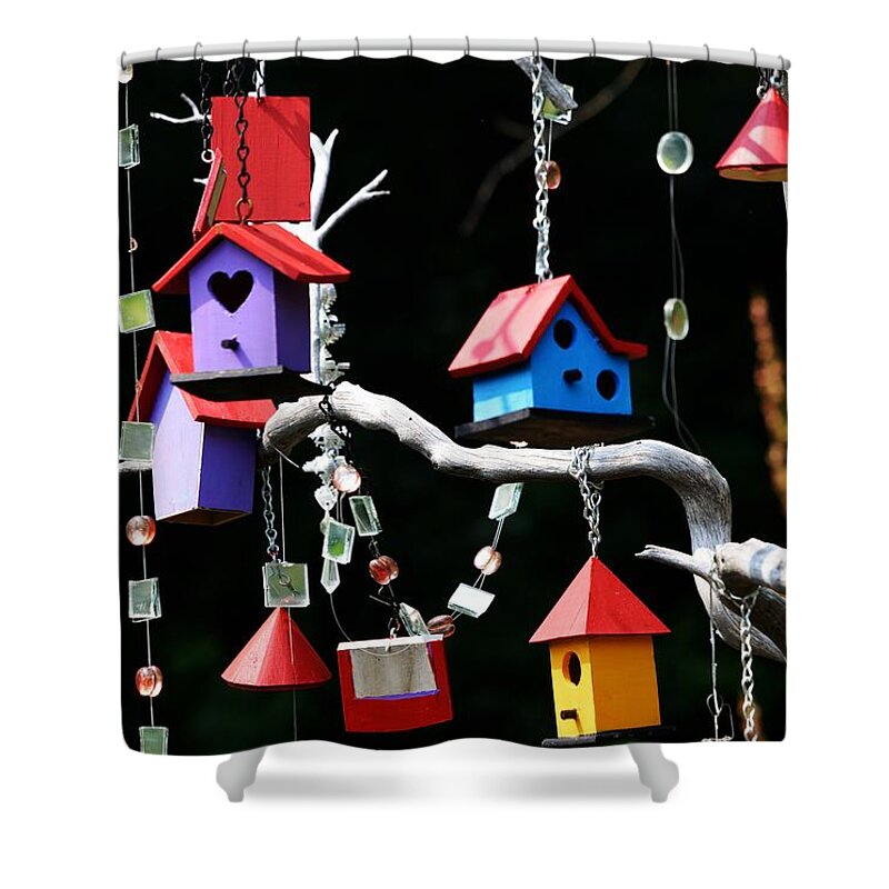 Birdhouses Shower Curtain featuring the photograph Birdhouse Whimsey by Kae Cheatham
