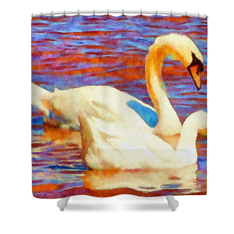 Bird Shower Curtain featuring the painting Birds on the Lake by Jeffrey Kolker