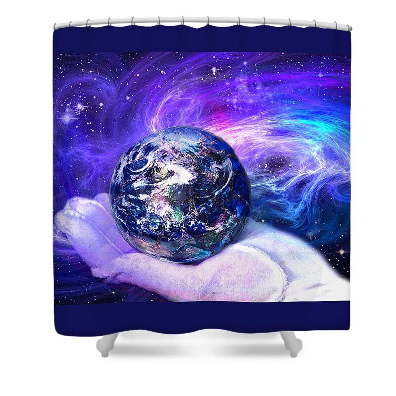 Earth Shower Curtain featuring the digital art Birth of a Planet by Lisa Yount